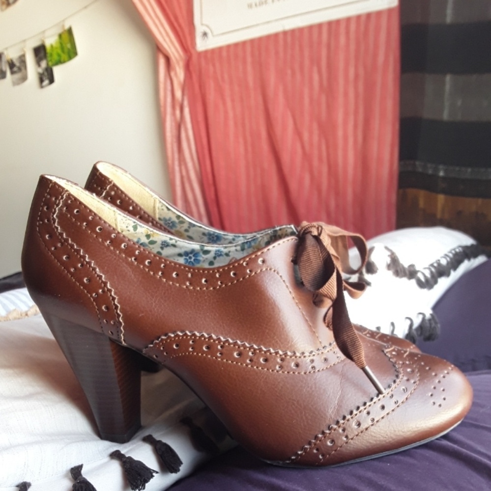 Brown Oxford heel ankle booties